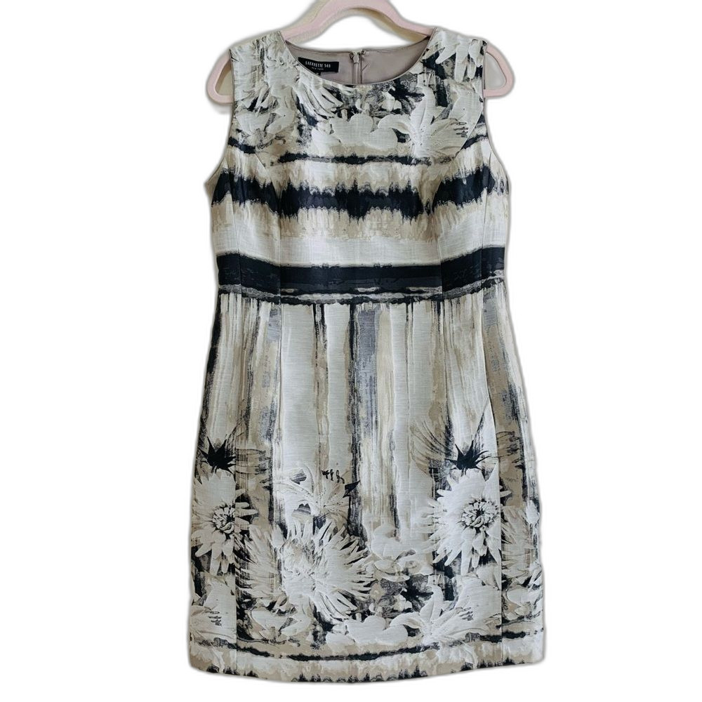 Lafayette 148 Elegant Black and White Floral abstract print sheath Dress size 10